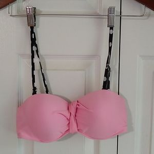 Pink with black straps  poka dots swim Top